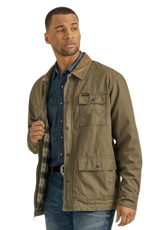 Wrangler Mens Mountainview Western Lined Cord Collar Zip Barn Coat