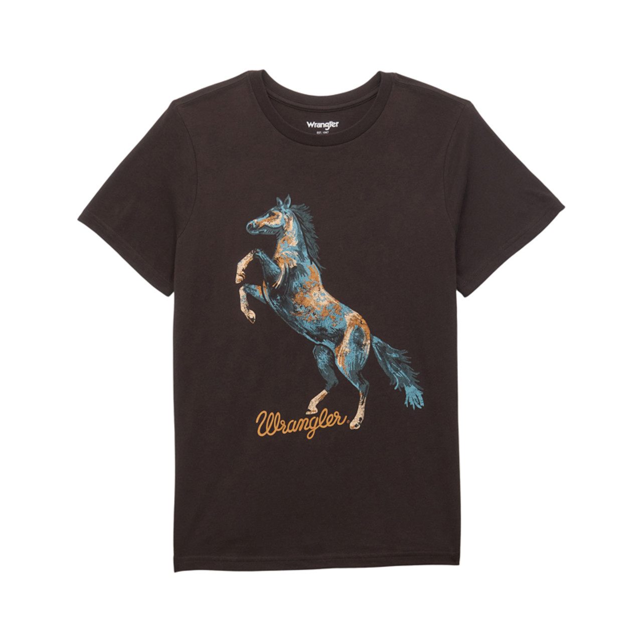 ◆Wrangler◆ Semi-over pigment horse short sleeve t-shirt Wrangler Womens Chocolate Horse Short Sleeve Shirt