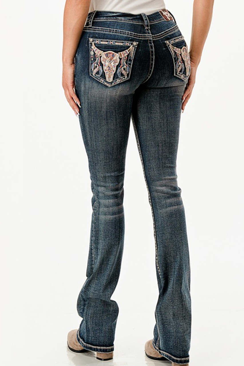 ☆Grace☆ Grace in LA Ladies Colorful Steer Head Embellished Mid Rise