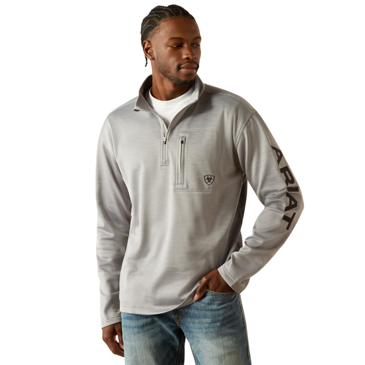 Ariat Men's Alloy Heather Tek Team Mid States SMU 1/4 Zip