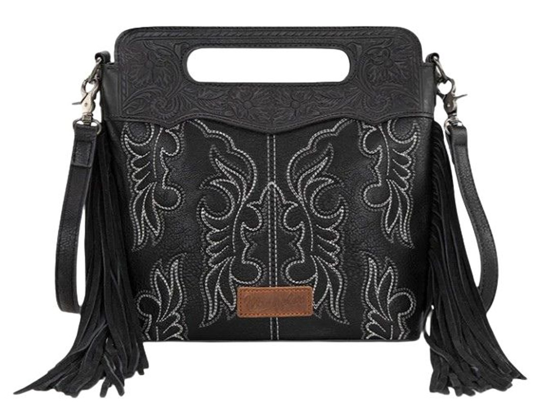 Wrangler Black Tooled Fringe Crossbody Concealed Carry Bag