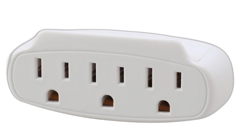 Wht Grnd Triple Tap Electryx 3-Outlets/3-Prong Grounded Wall Tap