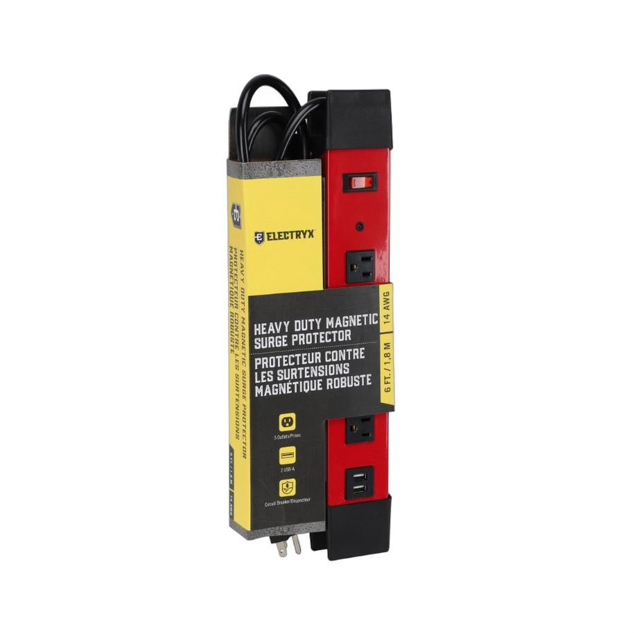 Electryx 6 FT. 5-Outlets/2-USB Heavy Duty Magnetic Surge Protector
