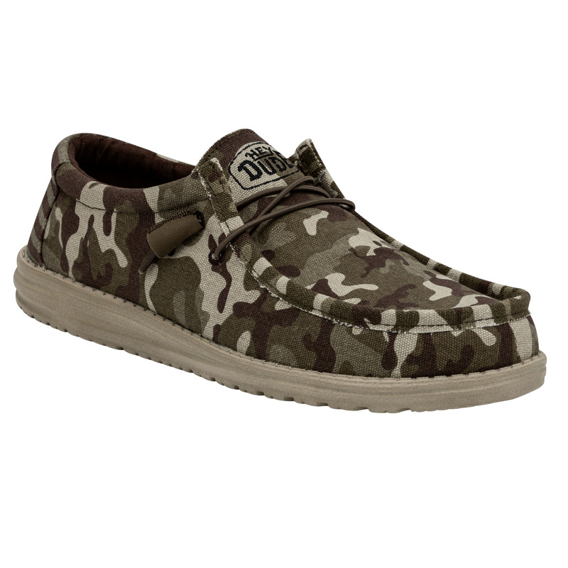 Hey Dude Men's Wally Green Camo with USA Flag Slip On Shoes