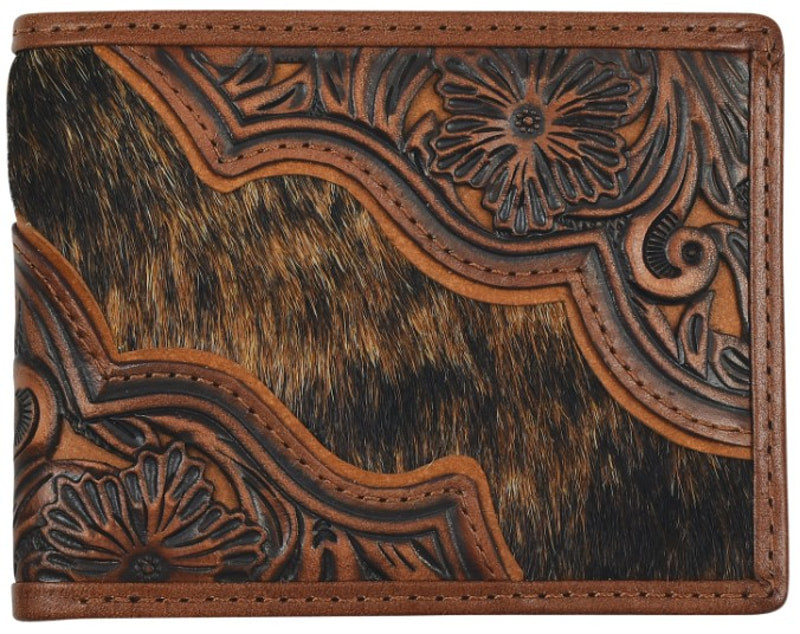 Justin Men's Genuine Leather Rodeo Wallet with Floral Tooling