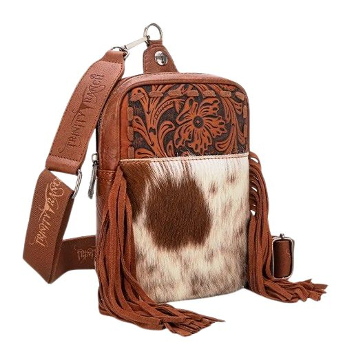 Wrangler Brown Trinity Ranch Genuine Hair-On Cowhide Tooled Fringe