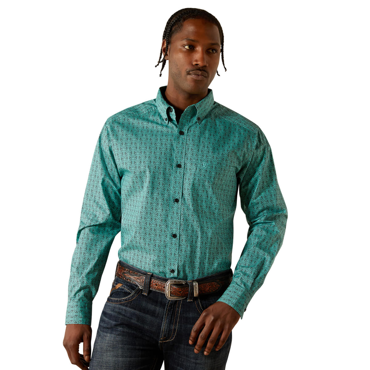 Ariat Men's Aqua Blue Berger Fitted Long Sleeve Button Up Shirt