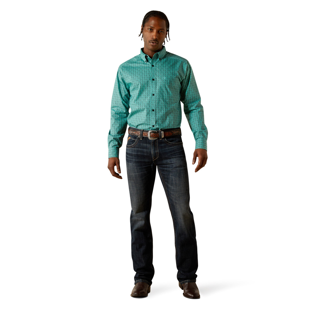Ariat Men's Aqua Blue Berger Fitted Long Sleeve Button Up Shirt