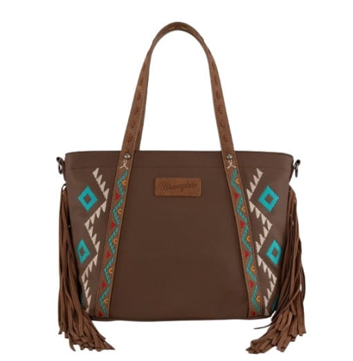 Wrangler Embroidered Fringe Backpack - Brown with Turquoise Accents Wrangler Aztec Knitted Backpack - Montana West – Montana  main image 3