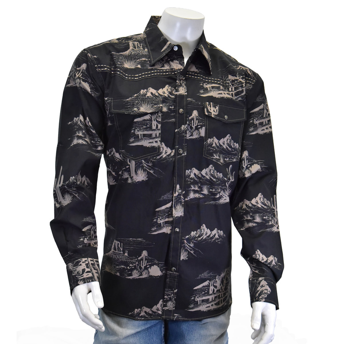 Cowboy Hardware Men's Western Scenery Print Long Sleeve Snap Stretch W