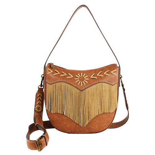 Justin Womens Tan Buckskin Leather Sun Fringe Shoulder Purse