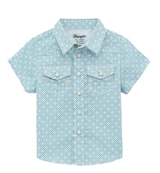 Wrangler Little Boys Teal Geometric Slim Fit Short Sleeve Western Snap Shirt