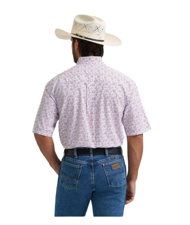 Wrangler Mens George Strait Firework Red One Pocket Short Sleeve