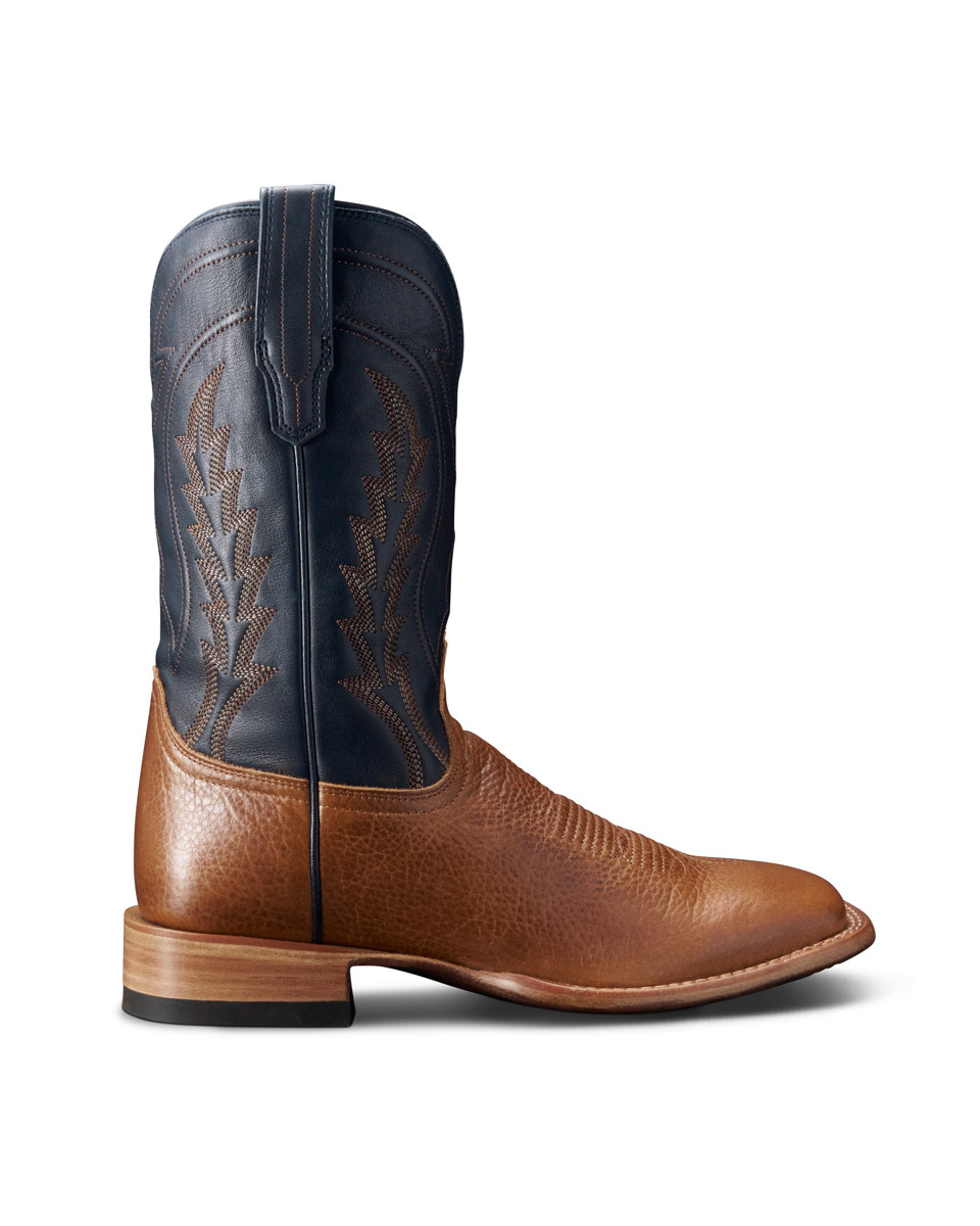 Tecovas Men's Tan & Blue The Doc Square Toe Bison Western Boots