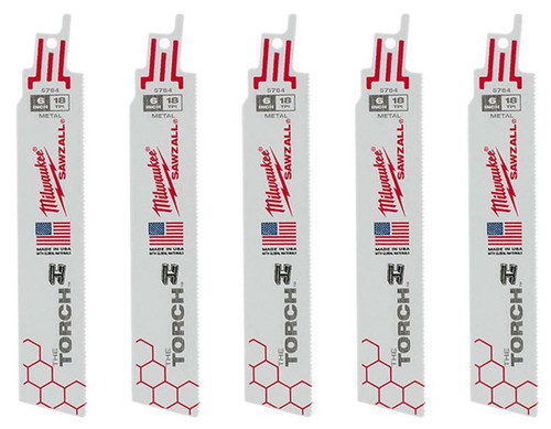 Milwaukee 6in. TPI Torch Thick Metal Cutting Sawzall Reciprocating Saw Blades - 5pk