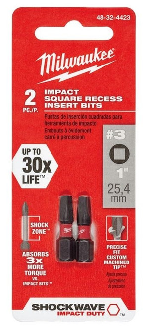 Milwaukee Shockwave Impact Square Recess #3 Insert Bits