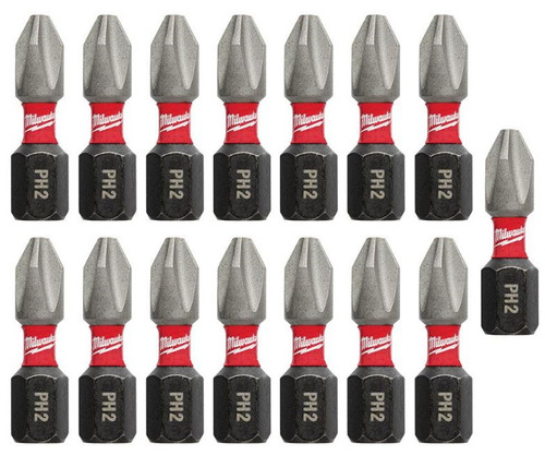 Milwaukee #2 Philips Shockwave 1 in. Impact Duty Steel Insert Bits - 15 pack