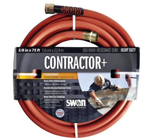 Swan Contractor+ 5/8" x 75' Rubber Heavy Duty Garden Hose