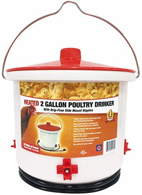 Farm Innovators - Heated Poultry Drinker w/Side-Mount Nipples 2 Gallon