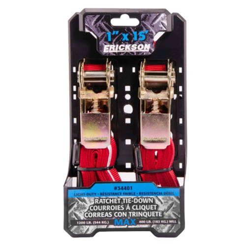 Erickson - 1"x15ft. 1200lb. Ratcheting Tie-Downs - 2 pack