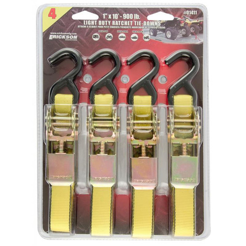Erickson - 1 inch x 10 inch 900 lb Ratchet Tiedown 4 Pack 