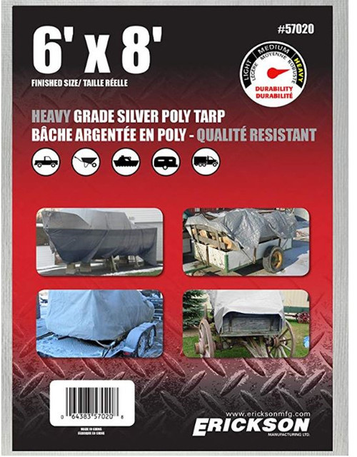 Erickson Mfg. 6' X 8' Heavy Duty Silver Tarp
