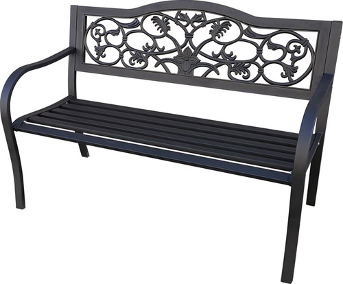 Backyard Expressions Black Scroll Garden Bench