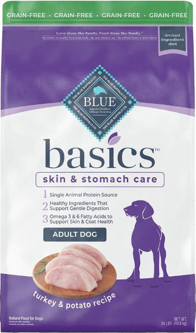 Blue Buffalo Basics Skin & Stomach Care Grain-Free Formula Turkey & Potato Recipe Adult Dry Dog Food - 24 lb Bag