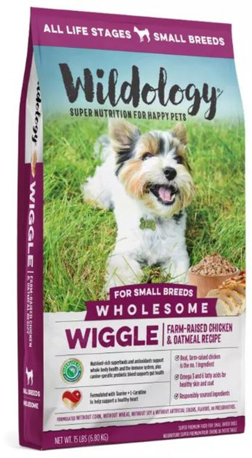 Wildology WIGGLE Chicken and Oatmeal Recipe, Small Dog Breed, Dry Dog Food, 15 lb Bag