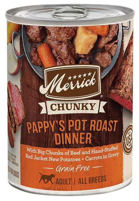 Merrick Chunky Grain-Free Wet Dog Food Pappy's Pot Roast Dinner Wet Dog Food- 12.7 oz Can