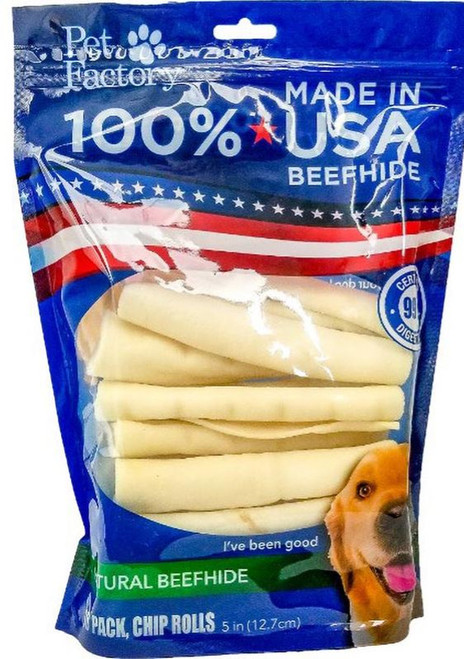 Pet Factory U.S.A. Beef Hide Chip Rolls Dog Chews - 5" 18PK