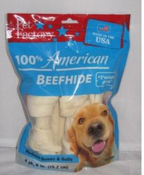 Pet Factory USA Rawhide Med. Assort 6"-8" 4pk Pouch