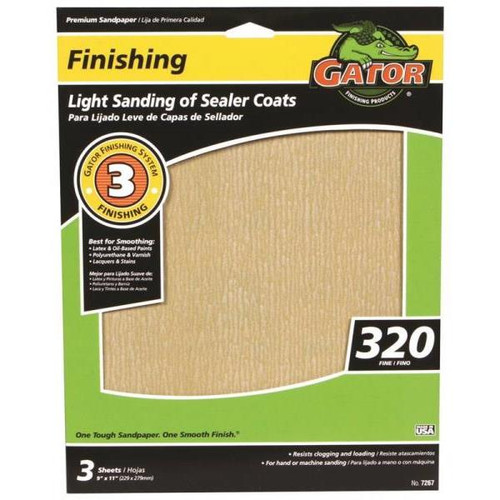 Gator  11inX9in Premium Step-3 Sanding Sheet 320Grit - 3 Sheets