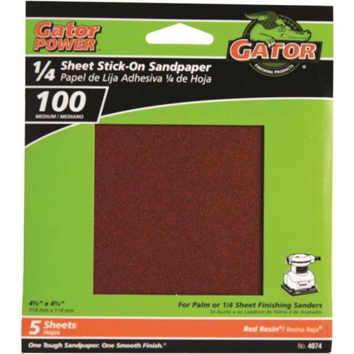 Gator  4-1/2inX4-1/2in Stick-On Resin Bonded Premium Power Sanding Sheet 100Grit - 5 Sheets