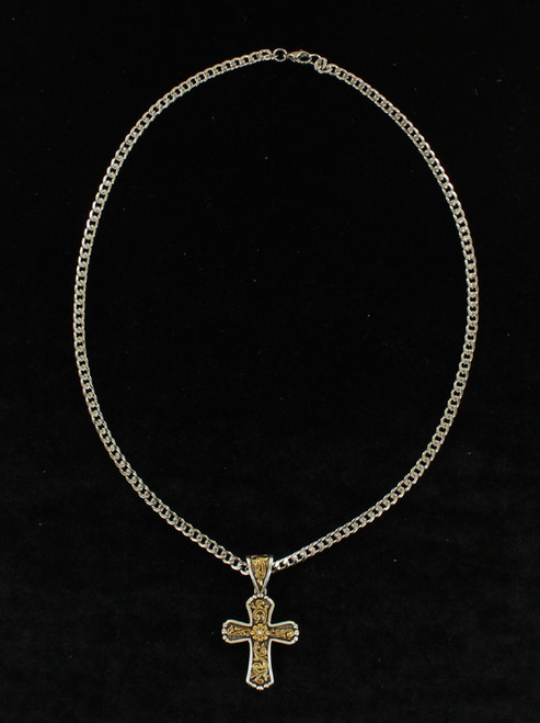 M&F Western - Mens Cross Antique Gold & Silver Cross Necklace