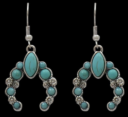 M&F Silver & Turquoise Squash Blossom Hook Earrings