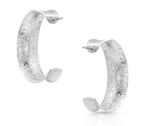 Montana Silversmiths Glacier Saddle Bend Engraved Hoop Earrings