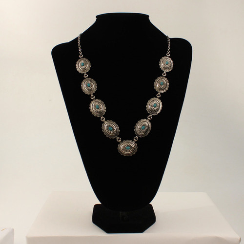 Silver Strike Antique Silver Conchos with Turquoise Stones Necklace