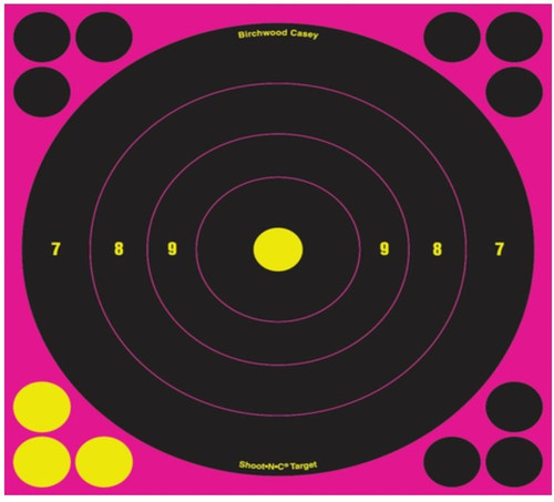 Birchwood Casey Shoot-N-C Pink Reactive Target 8" Bullseye - 6 Pack