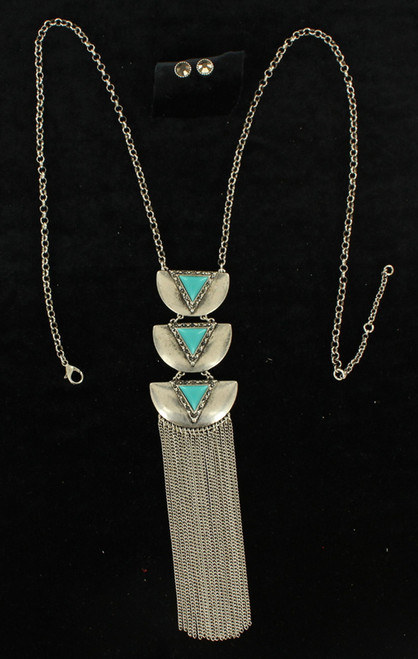 M&F - Blazin Roxx Silver Turquoise Triangle Stones Jewelry Set