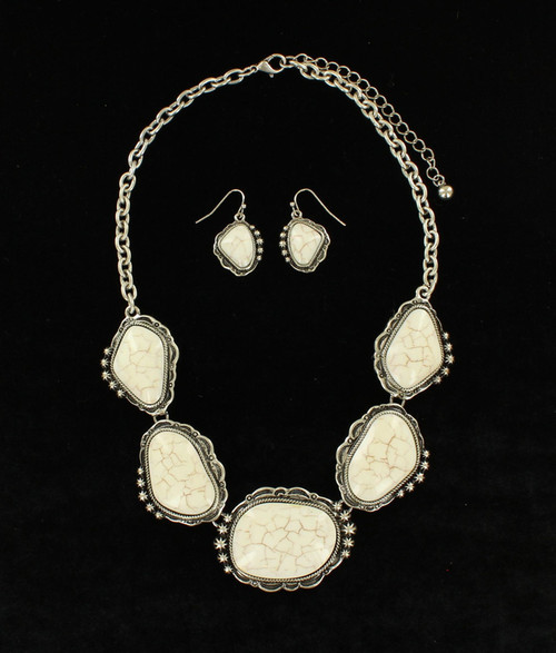 M&F - Blazin Roxx Silver and White Stone Necklace & Earrings