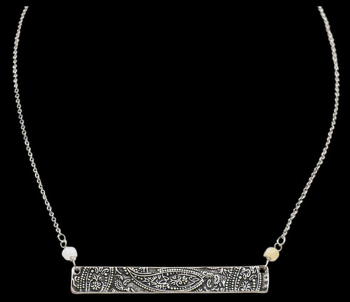 Silver Strike Antique Paisley Stamped Bar Necklace