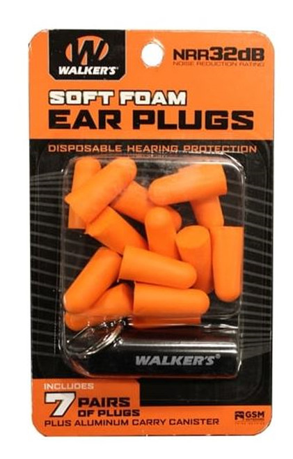 Walkers Foam Plug With Carry Case 32dB 7 Pairs- Orange 