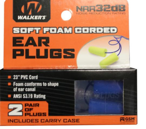 Walkers Corded Foam Ear Plug With Case 32dB  2PK