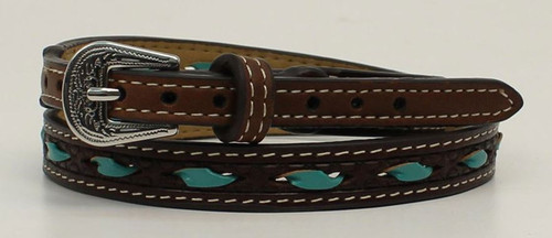 M&F Brown Leather with Turquoise Rawhide Lacing Hatband