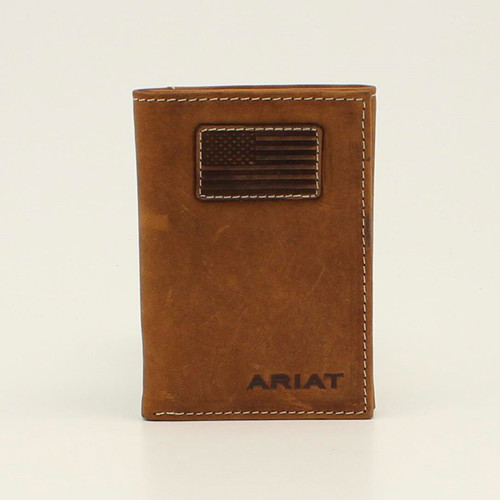 Ariat Mens Medium Brown American Flag Tri-Fold Wallet