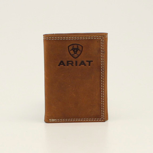 Ariat Mens Medium Brown Embossed Logo Tri-Fold Wallet Ariat Mens Medium Brown Embossed Logo Tri-Fold Wallet