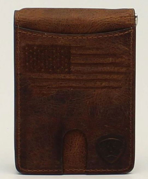 Ariat Brown Distressed USA Flag Money Clip Wallet Ariat Brown Distressed USA Flag Money Clip Wallet