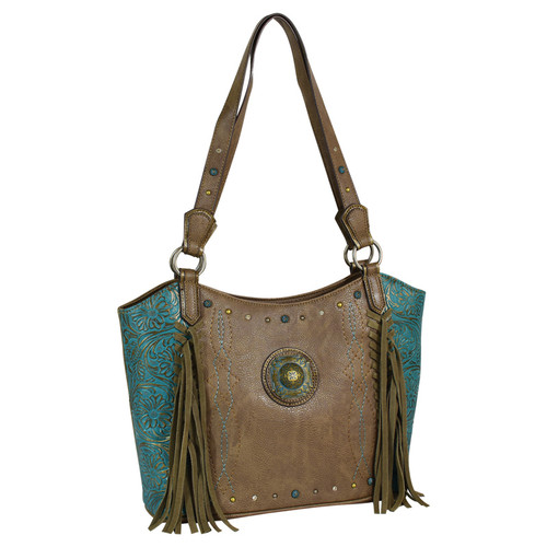 Justin Ash Brown & Turquoise With Fringe Tote