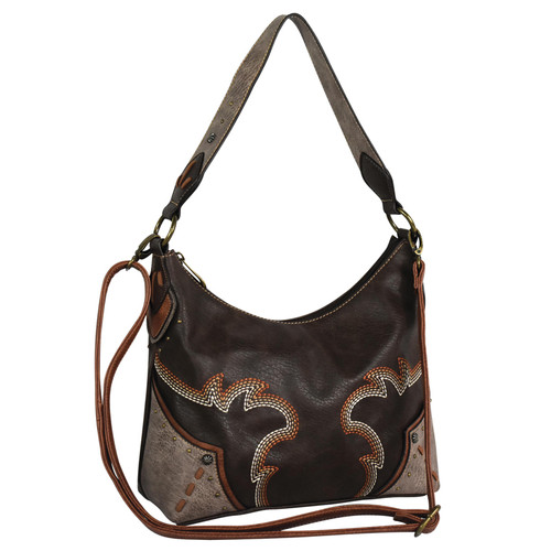 Justin Dark Brown With Flame Stitch Hobo Bag
